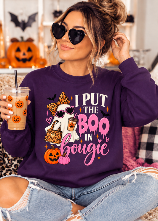 Funny Halloween Sweatshirt for Women | I Put the Boo in Bougie | Cute Ghost Crewneck