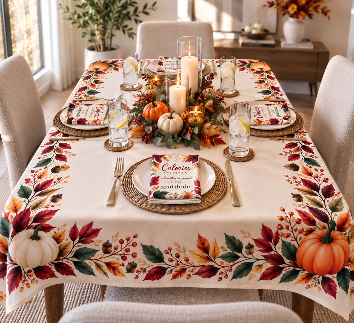 Calories Don’t Count With Gratitude Napkins | Funny Thanksgiving Cloth Napkin Set
