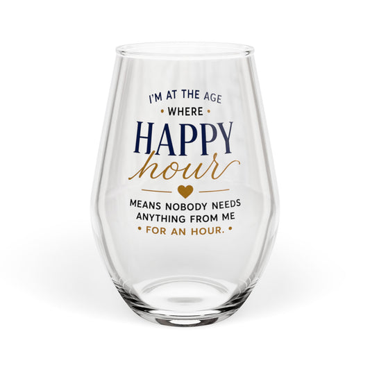 Happy Hour Wine Glass | Funny Stemless Wine Glass for Women | Wine Lover Gift