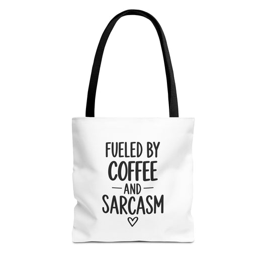 Fueled by Coffee or Tea and Sarcasm Tote Bag | Funny Coffee Lover Gift | Sarcastic Tote for Women