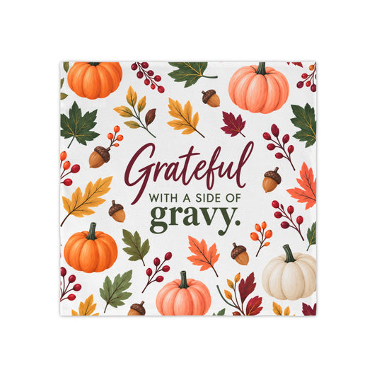 Grateful with a Side of Gravy Napkins | Thanksgiving Fall Pumpkin Cloth Napkin Set