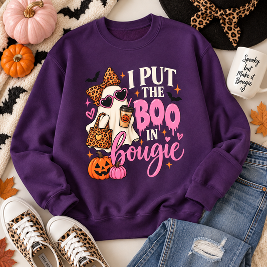 Funny Halloween Sweatshirt for Women | I Put the Boo in Bougie | Cute Ghost Crewneck