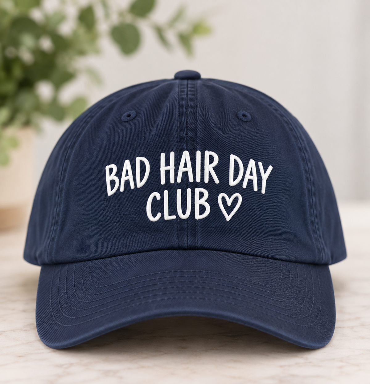 Bad Hair Day Club Hat | Funny Baseball Cap for Women | Navy Low Profile Cap | Funny Gift for Her