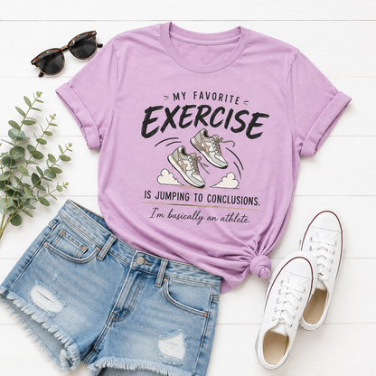 Funny Exercise Quote T-Shirt | Jumping to Conclusions Sneaker Graphic Tee