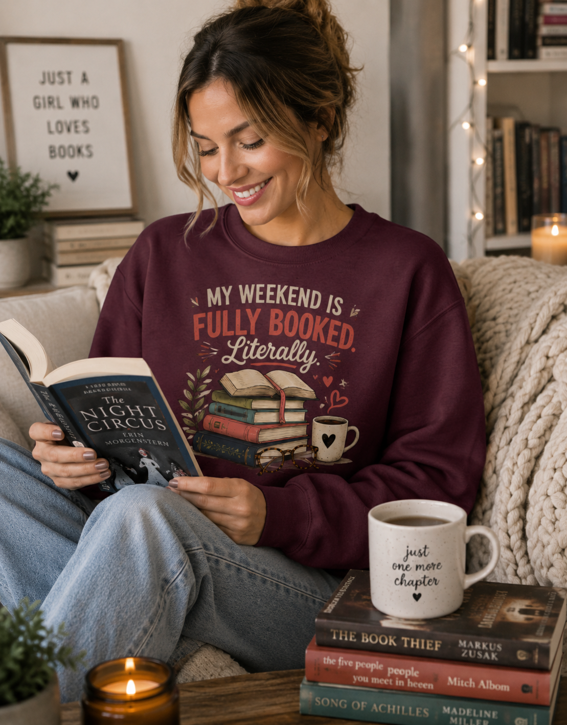 Funny Book Lover Sweatshirt | My Weekend Is Fully Booked | Reading Crewneck Gift