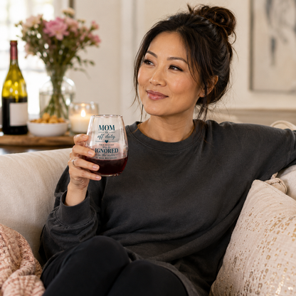 Mom Off Duty Wine Glass | Funny Mom Gift | Stemless Wine Glass for Mom