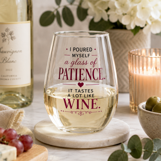 Glass of Patience Wine Glass | Funny Stemless Wine Glass for Women | Wine Lover Gift