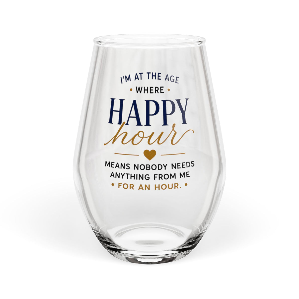 Happy Hour Wine Glass | Funny Stemless Wine Glass for Women | Wine Lover Gift