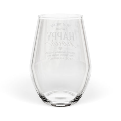 Happy Hour Wine Glass | Funny Stemless Wine Glass for Women | Wine Lover Gift