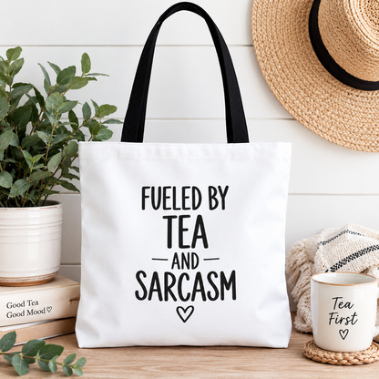 Fueled by Coffee or Tea and Sarcasm Tote Bag | Funny Coffee Lover Gift | Sarcastic Tote for Women